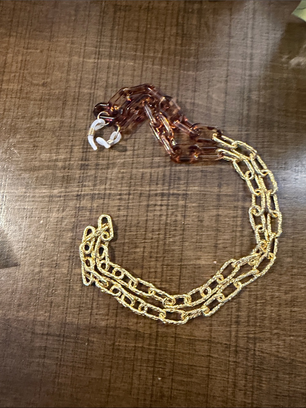Eyeglasses Holder Gold Chain-Link Chain with Tortoiseshell Accent
